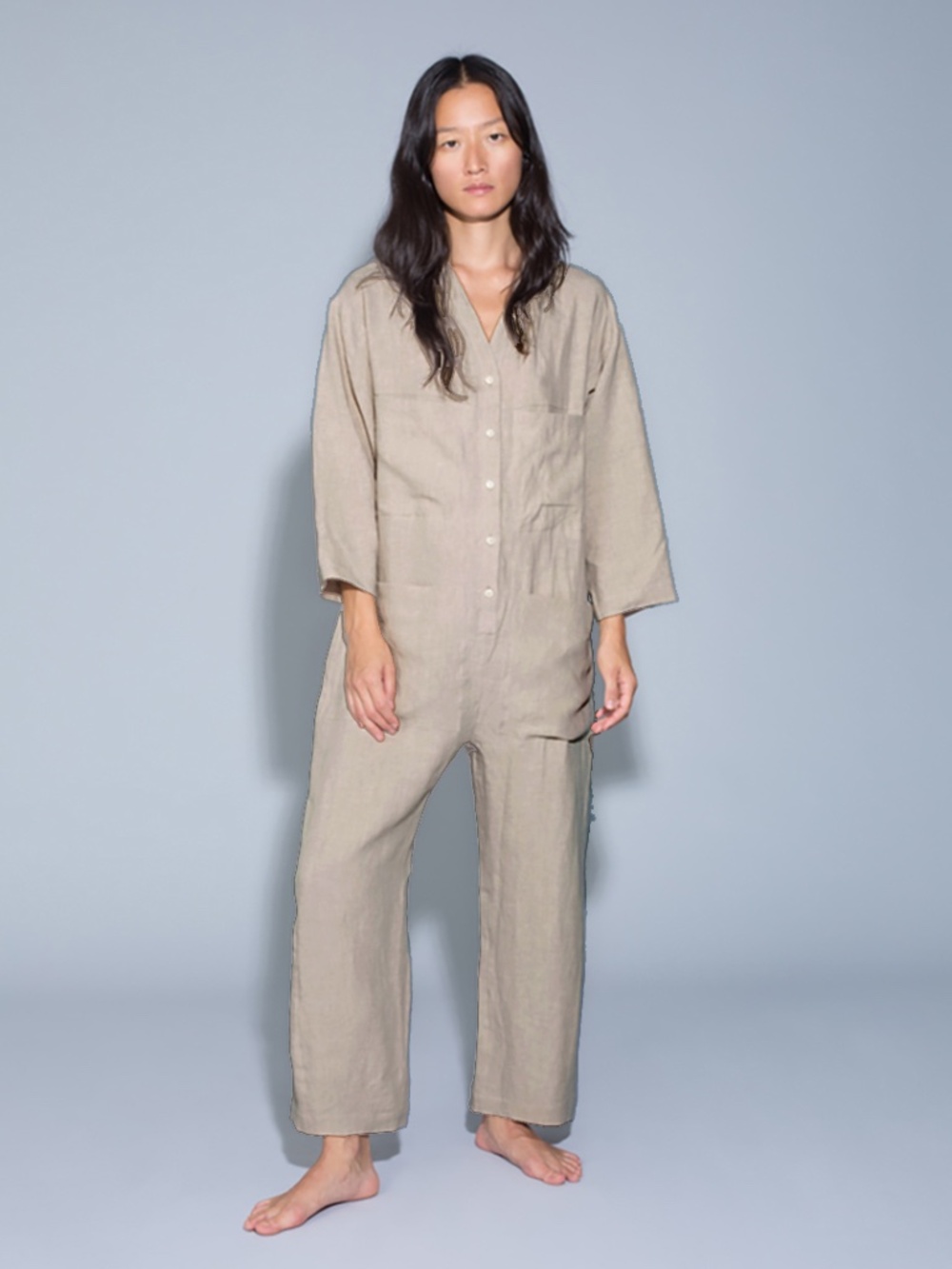 Ilana Kohn linen cotton tuck coverall jumpsuit boxy toast oatmeal no.6 XS S M